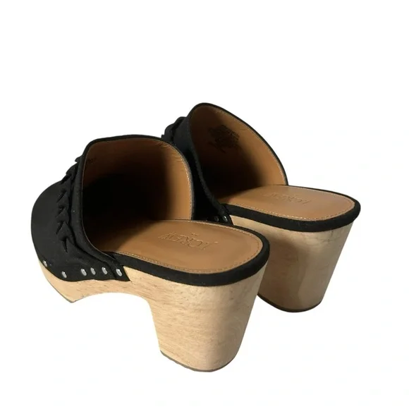 J Crew Women’s Wooden heels Clog Black Faux Suede Studded Size 6.5. - Picture 9 of 10